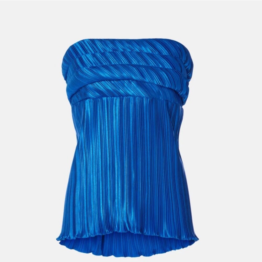 L’IDEE Vacances Plissé Strapless Top Blue 8 NWT